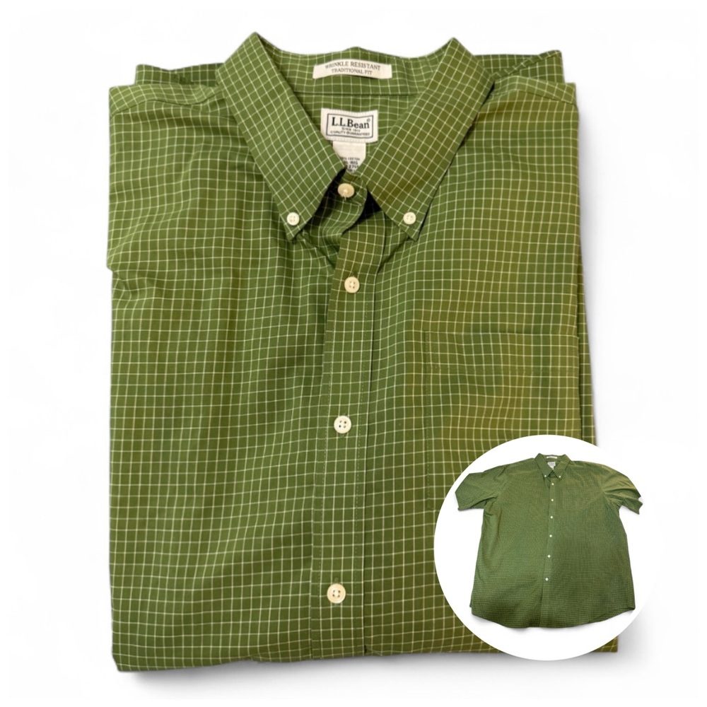 L.L. Bean Green Checkered Button Down Shirt XXL